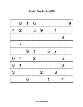 Sudoku - Easy A207 Printable Puzzle