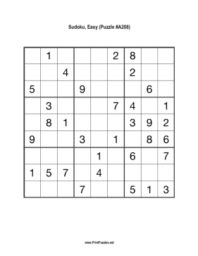 Sudoku - Easy A208 Printable Puzzle