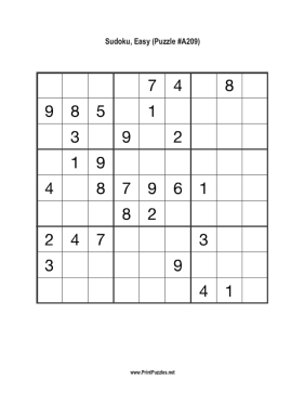 Sudoku - Easy A209 Printable Puzzle