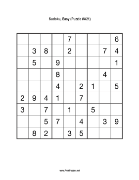 Sudoku - Easy A21 Printable Puzzle