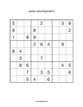 Sudoku - Easy A211 Printable Puzzle