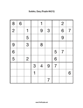 Sudoku - Easy A212 Printable Puzzle