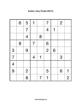 Sudoku - Easy A213 Printable Puzzle