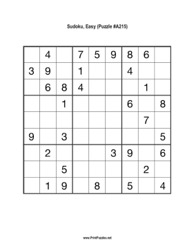 Sudoku - Easy A215 Printable Puzzle