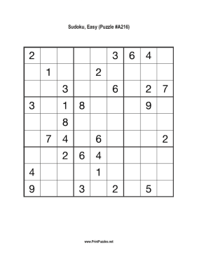Sudoku - Easy A216 Printable Puzzle