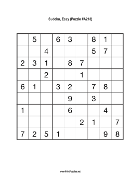Sudoku - Easy A218 Printable Puzzle