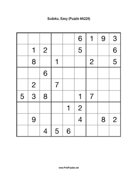 Sudoku - Easy A220 Printable Puzzle