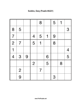 Sudoku - Easy A221 Printable Puzzle