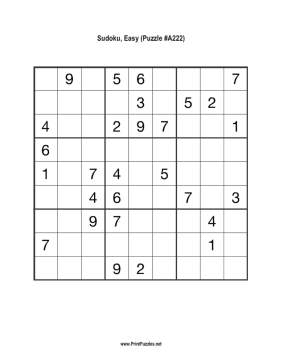 Sudoku - Easy A222 Printable Puzzle