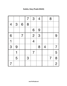 Sudoku - Easy A224 Printable Puzzle