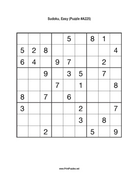 Sudoku - Easy A225 Printable Puzzle