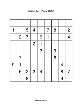 Sudoku - Easy A226 Printable Puzzle