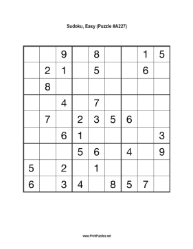 Sudoku - Easy A227 Printable Puzzle