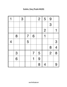 Sudoku - Easy A229 Printable Puzzle