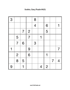 Sudoku - Easy A23 Printable Puzzle