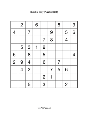Sudoku - Easy A230 Printable Puzzle