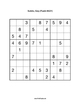 Sudoku - Easy A231 Printable Puzzle