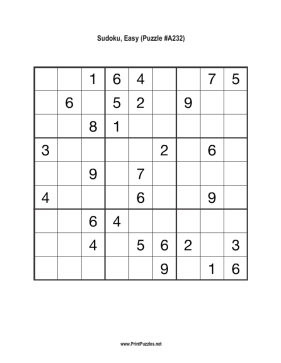 Sudoku - Easy A232 Printable Puzzle