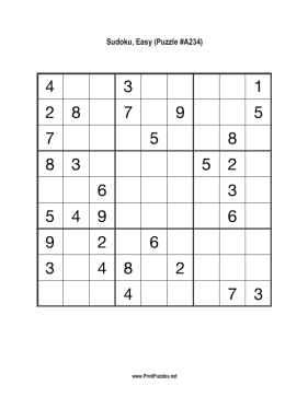 Sudoku - Easy A234 Printable Puzzle