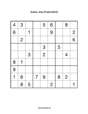 Sudoku - Easy A235 Printable Puzzle