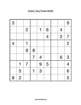 Sudoku - Easy A236 Printable Puzzle