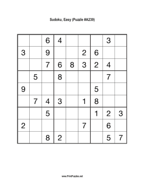 Sudoku - Easy A239 Printable Puzzle