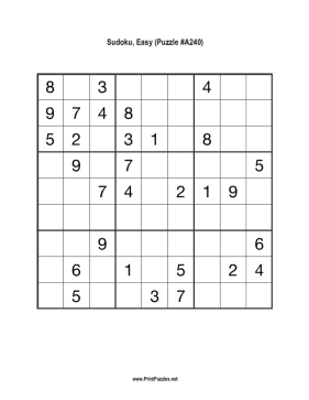 Sudoku - Easy A240 Printable Puzzle