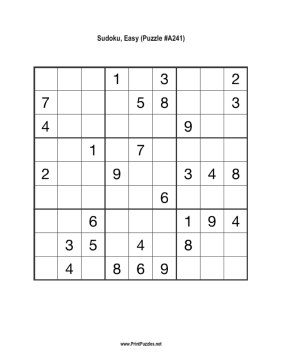 Sudoku - Easy A241 Printable Puzzle