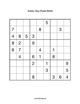Sudoku - Easy A244 Printable Puzzle