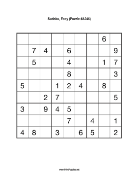 Sudoku - Easy A246 Printable Puzzle
