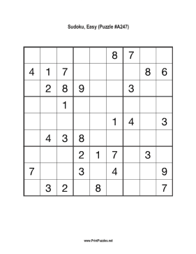 Sudoku - Easy A247 Printable Puzzle
