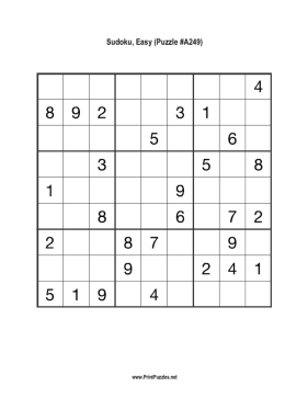 Sudoku - Easy A249 Printable Puzzle