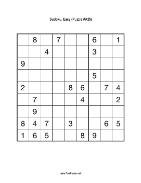 Sudoku - Easy A25 Printable Puzzle