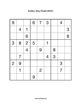 Sudoku - Easy A251 Printable Puzzle