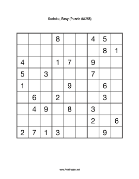Sudoku - Easy A255 Printable Puzzle