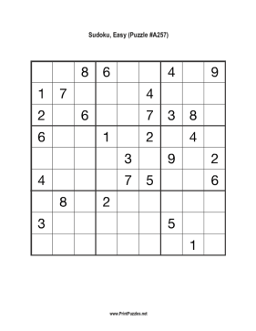 Sudoku - Easy A257 Printable Puzzle