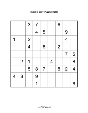 Sudoku - Easy A258 Printable Puzzle