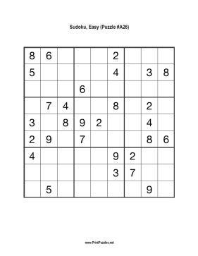 Sudoku - Easy A26 Printable Puzzle