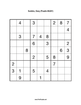 Sudoku - Easy A261 Printable Puzzle