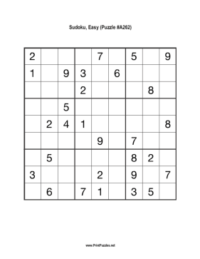 Sudoku - Easy A262 Printable Puzzle
