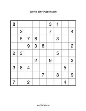 Sudoku - Easy A264 Printable Puzzle