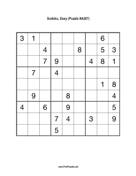 Sudoku - Easy A267 Printable Puzzle