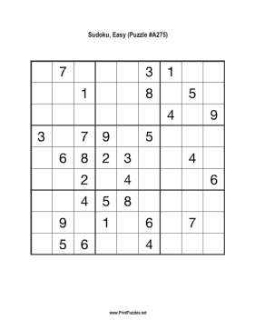 Sudoku - Easy A275 Printable Puzzle
