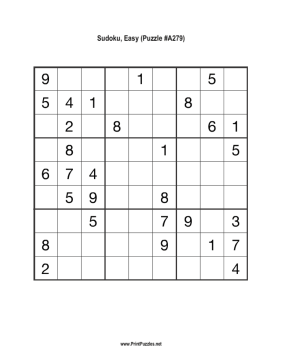 Sudoku - Easy A279 Printable Puzzle