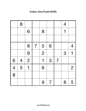 Sudoku - Easy A280 Printable Puzzle