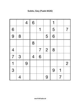 Sudoku - Easy A282 Printable Puzzle