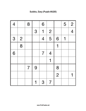 Sudoku - Easy A285 Printable Puzzle