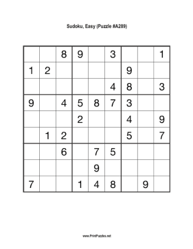 Sudoku - Easy A289 Printable Puzzle