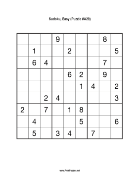 Sudoku - Easy A29 Printable Puzzle