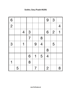 Sudoku - Easy A290 Printable Puzzle